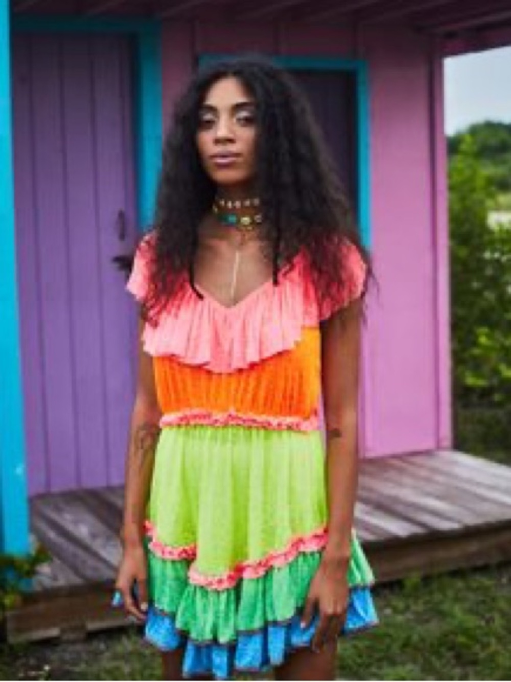 Pitusa rainbow tiered ruffle mini dress